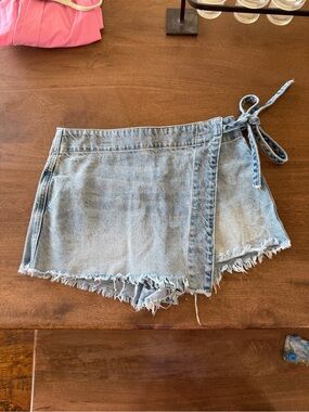 We The Free Light Blue Denim Wrap Skort with Tie